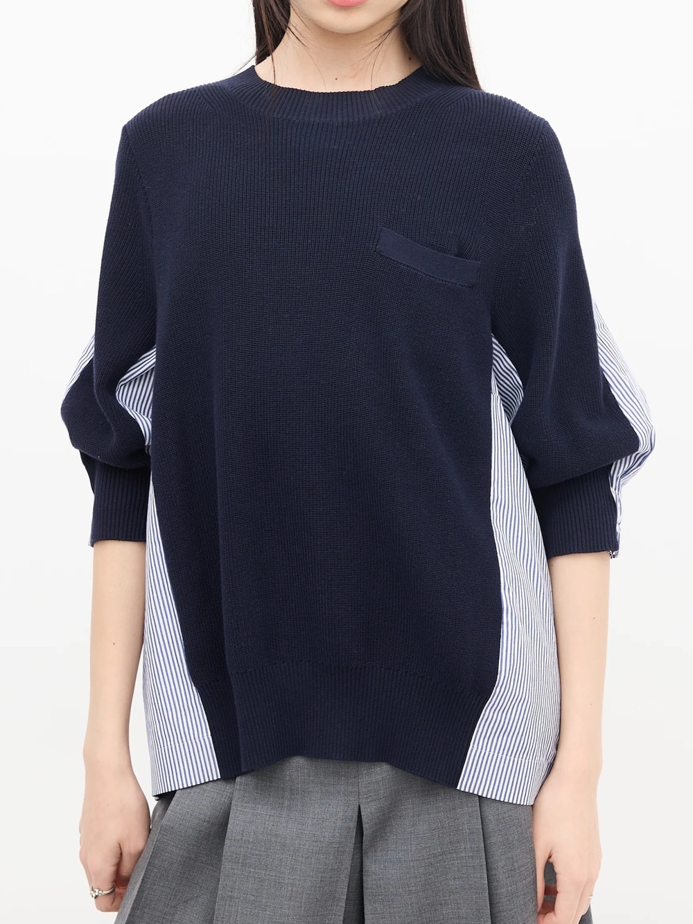 Do+Be Boutique Brand Mixed Media Navy sweater stripe shirt combo Women’s LARGE